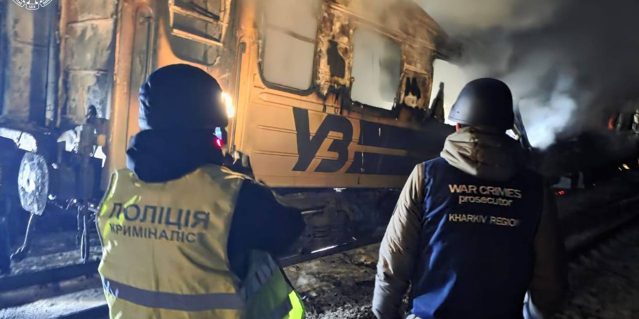 Passenger train damaged in the Russian attack in Kharkiv Oblast, Jan. 27 (Photo: Kharkiv regional Prosecutor’s Office  / Telegram)