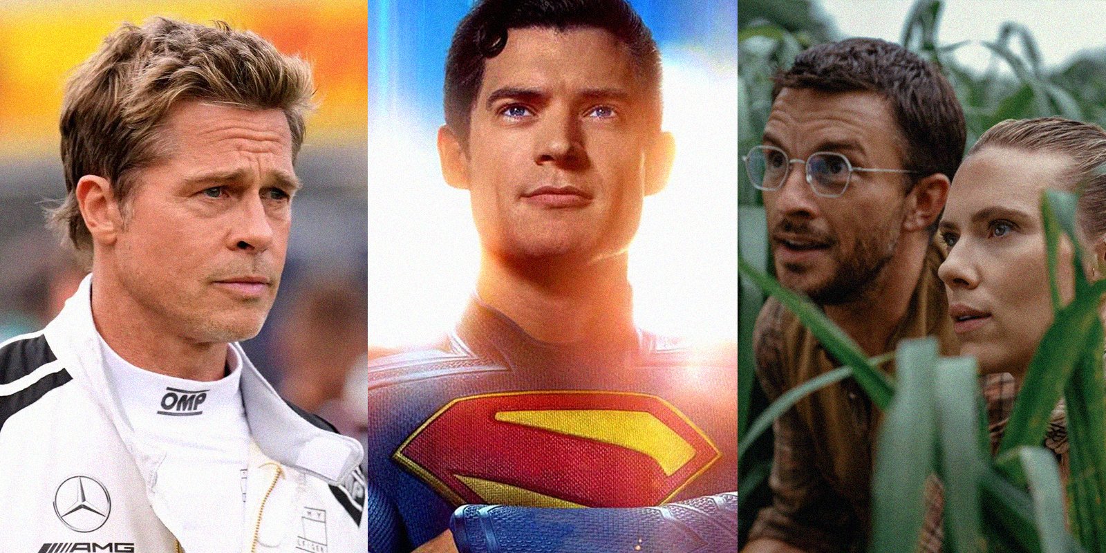 Кадры из фильмов F1 Фильм, Супермен и Мир Юрского периода: Возрождение (Фото: universalpictures, Apple Studios, DC Studios)