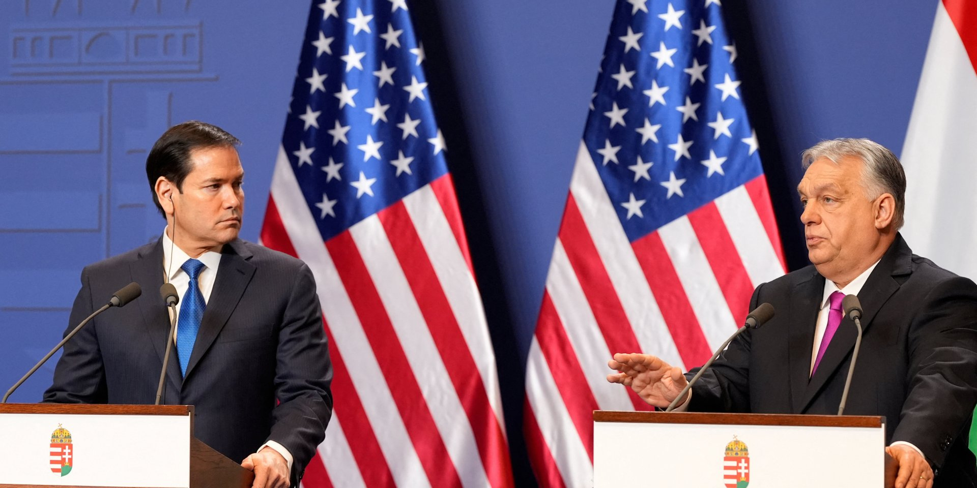 U.S. Secretary of State Marco Rubio and Hungarian Prime Minister Viktor Orbán at a press conference in Budapest (Photo: Alex Brandon/Pool via REUTERS)