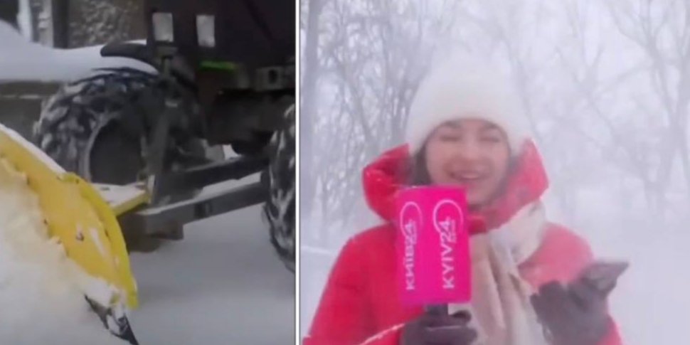 Журналистку засыпало снегом во время прямого эфира (Фото: Телеканал Киев/Facebook/скриншот)