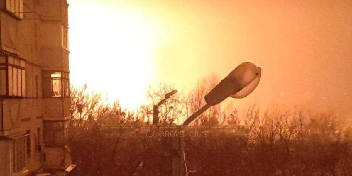 Explosion after missile strike on Belgorod, Feb. 15, 2026 (Photo: Exilenova+ via Telegram)