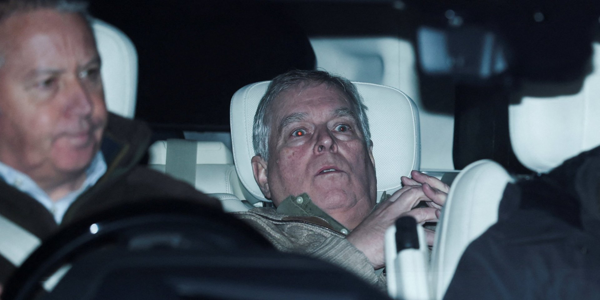 Andrew Mountbatten–Windsor leaving the Aylsham police station in Norfolk, Feb. 19 (Photo: REUTERS/Phil Noble)