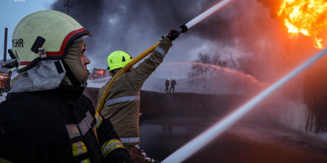 The aftermath of a Russian drone strike on an industrial facility in Poltava Oblast on Feb. 20, 2026. (Photo: Main Directorate of the State Emergency Service in Poltava Oblast)