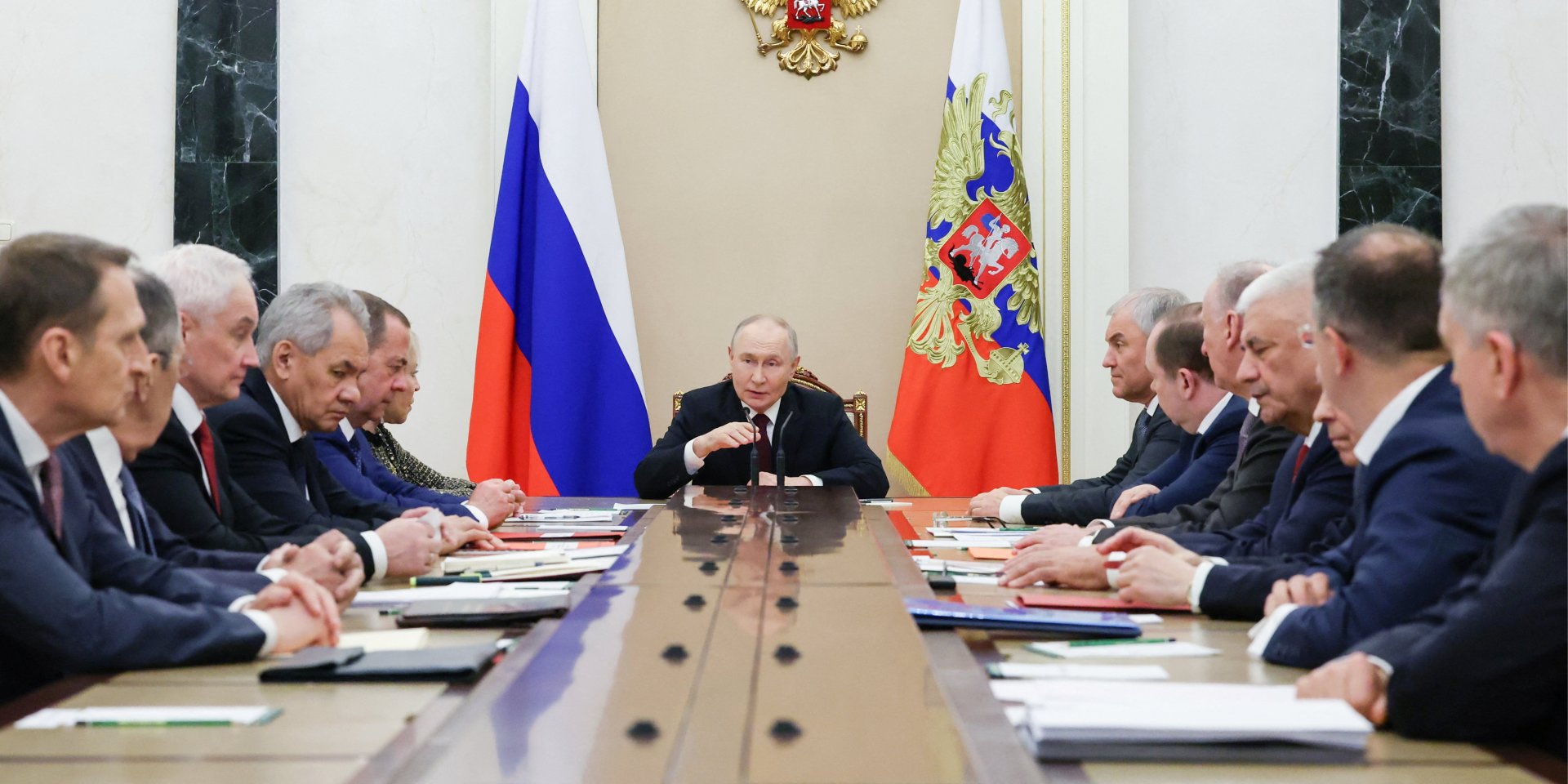 Путін головує на зустрічі з постійними членами Ради Безпеки в Москві (Фото: Sputnik/Vyacheslav Prokofyev/Pool via REUTERS)
