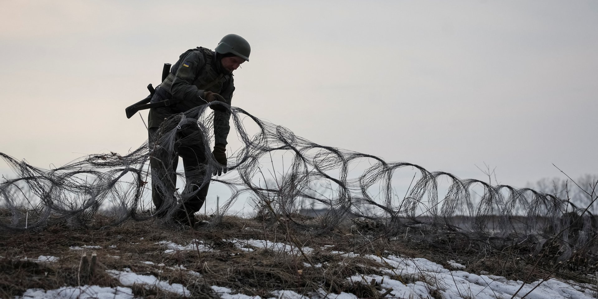 Ukrainian soldier installing the fortification near Kupyansk, Kharkiv Oblast, March 2, 2026 (Photo: Radio Free Europe/Radio Liberty/Serhii Nuzhnenko via REUTERS)