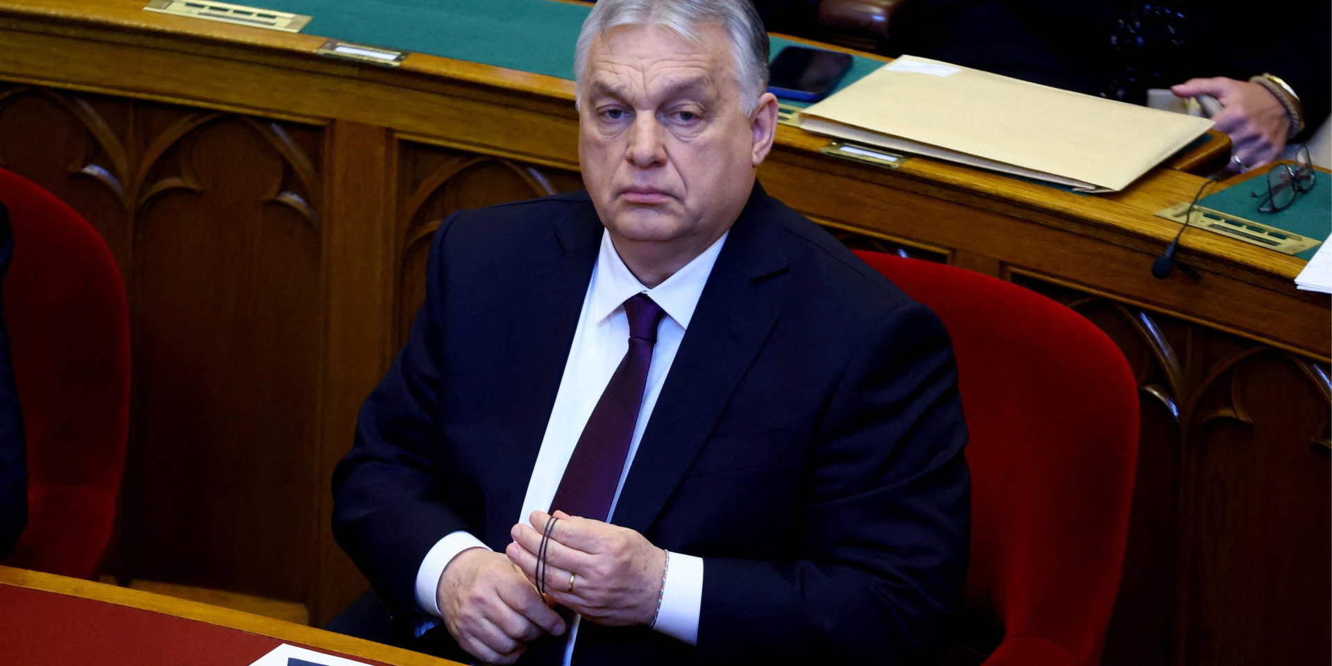 Hungarian Prime Minister Viktor Orbán in parliament in Budapest, Hungary, on Feb. 23, 2026. (Photo: REUTERS/Bernadett Szabo)