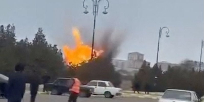 A drone explodes at Nakhchivan Airport, Azerbaijan, on March 5, 2026. (Photo: Social Media/via REUTERS)