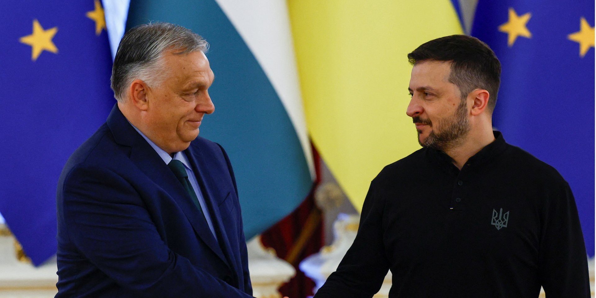 Президент України Володимир Зеленський і прем'єр-міністр Угорщини Віктор Орбан під час зустрічі в Києві 2 липня 2024 року (Фото: REUTERS/Valentyn Ogirenko)