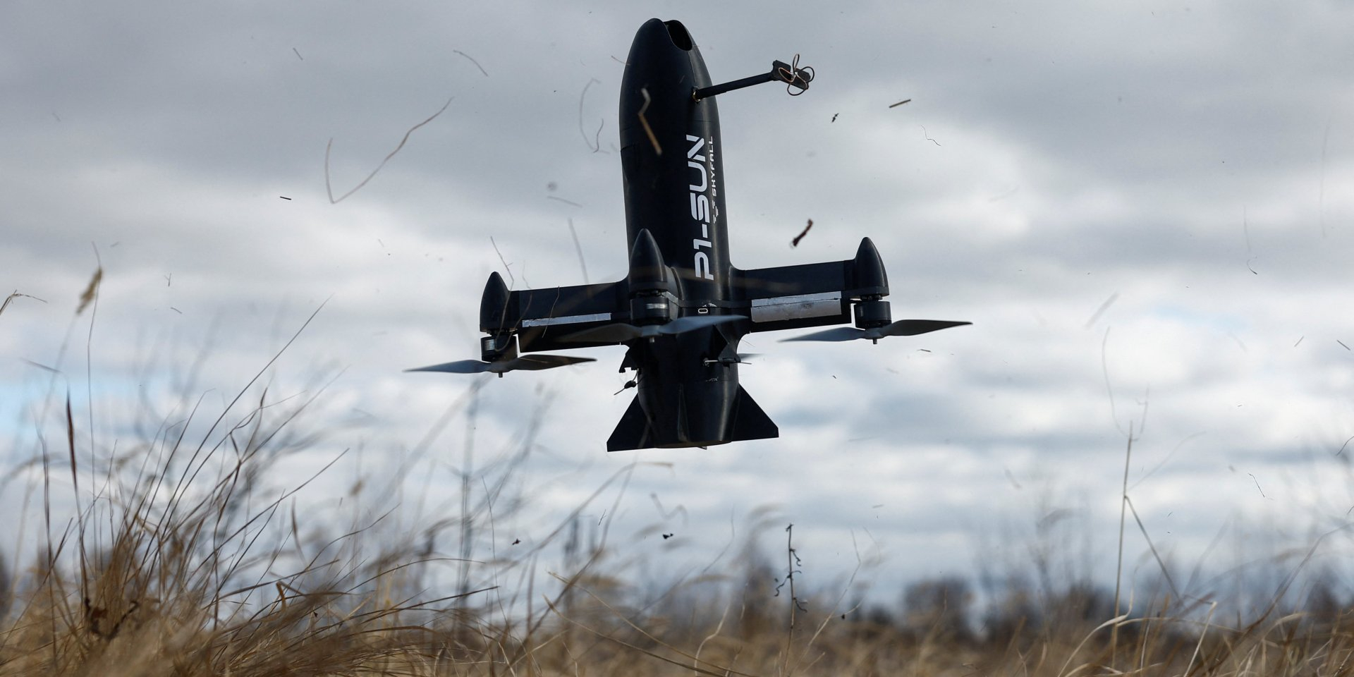 A P1-Sun FPV interceptor drone takes off during a test fly at a training ground, amid Russia's attack on Ukraine, in an undisclosed location, Ukraine March 6, 2026. (Photo: REUTERS/Valentyn Ogirenko)