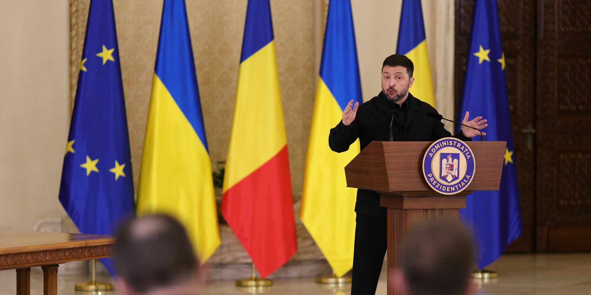Volodymyr Zelenskyy in Bucharest, March 12 (Photo: Inquam Photos/Octav Ganea via REUTERS)