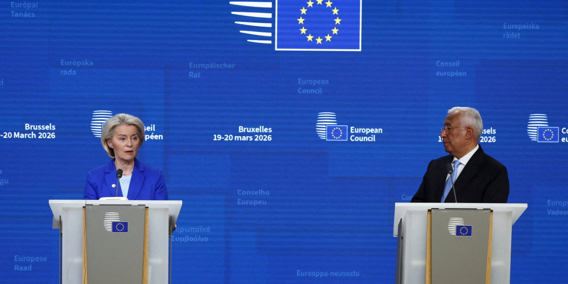 European Council President António Costa and European Commission President Ursula von der Leyen in Brussels, Belgium, March 20, 2026 (Photo: REUTERS/Yves Herman)