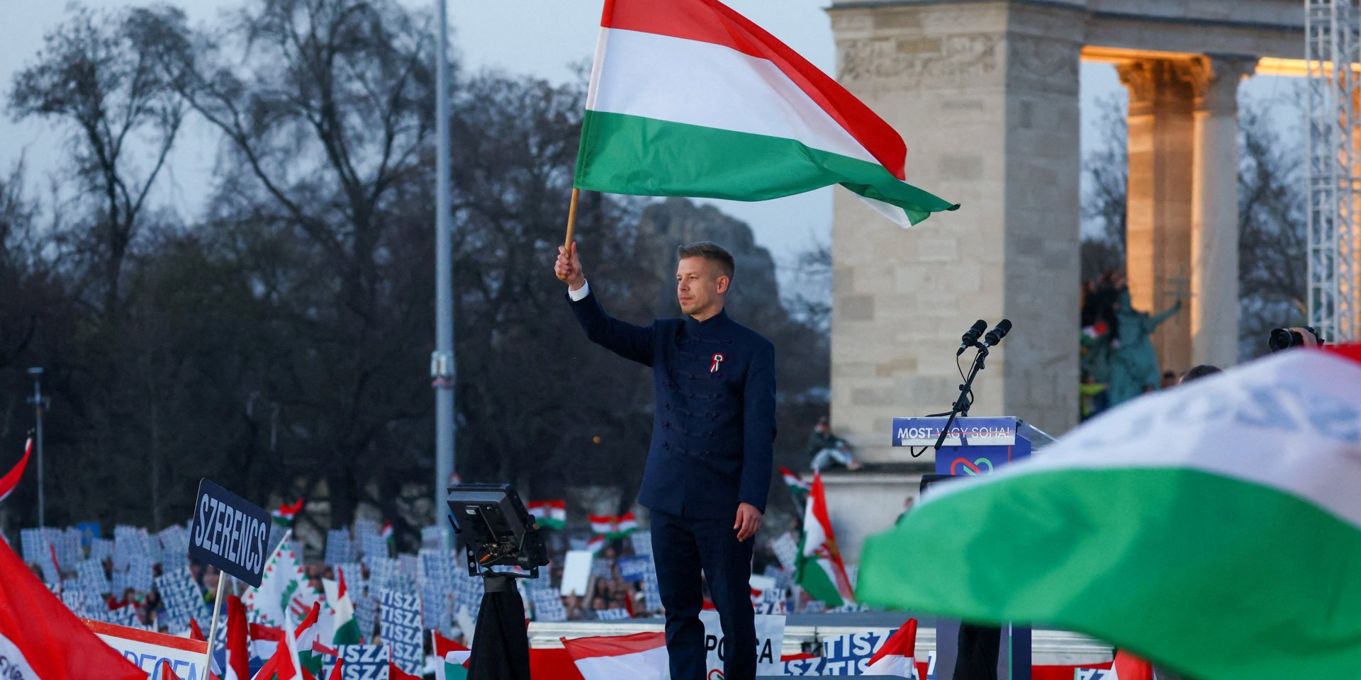 Hungarian opposition leader Péter Magyar at Hungary Day celebration, March 15, 2026 (Photo: REUTERS/Bernadett Szabo)