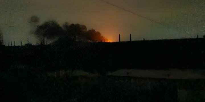 Fire in the occupied Alchevsk overnight on March 30 (Photo: Exilenova+/Telegram)