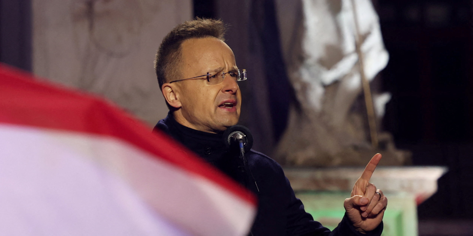 Hungarian Foreign Minister Peter Szijjarto speaks during an election campaign rally in Gyor, Hungary, March 27, 2026. (Photo: REUTERS/Bernadett Szabo)