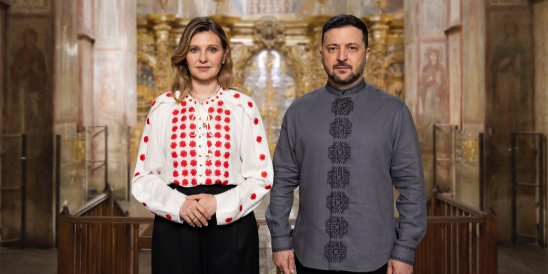 Президент Володимир Зеленський і перша леді Олена Зеленська у Софійському соборі (Фото: Офіс Президента)
