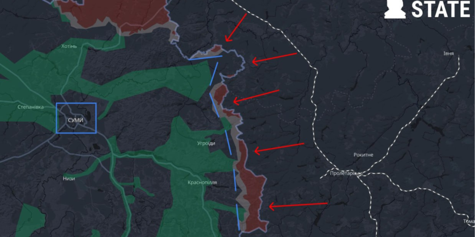 Russian forces have advanced 3–4 kilometers into the border areas of Sumy Oblast (Photo: DeepState)