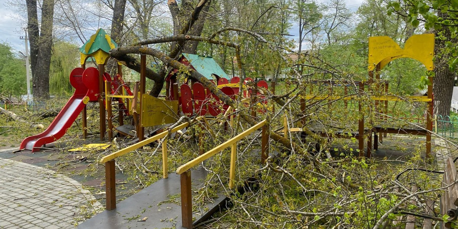 В Черновицкой области деревья упали на детскую площадку, двух детей госпитализировали с серьезными травмами