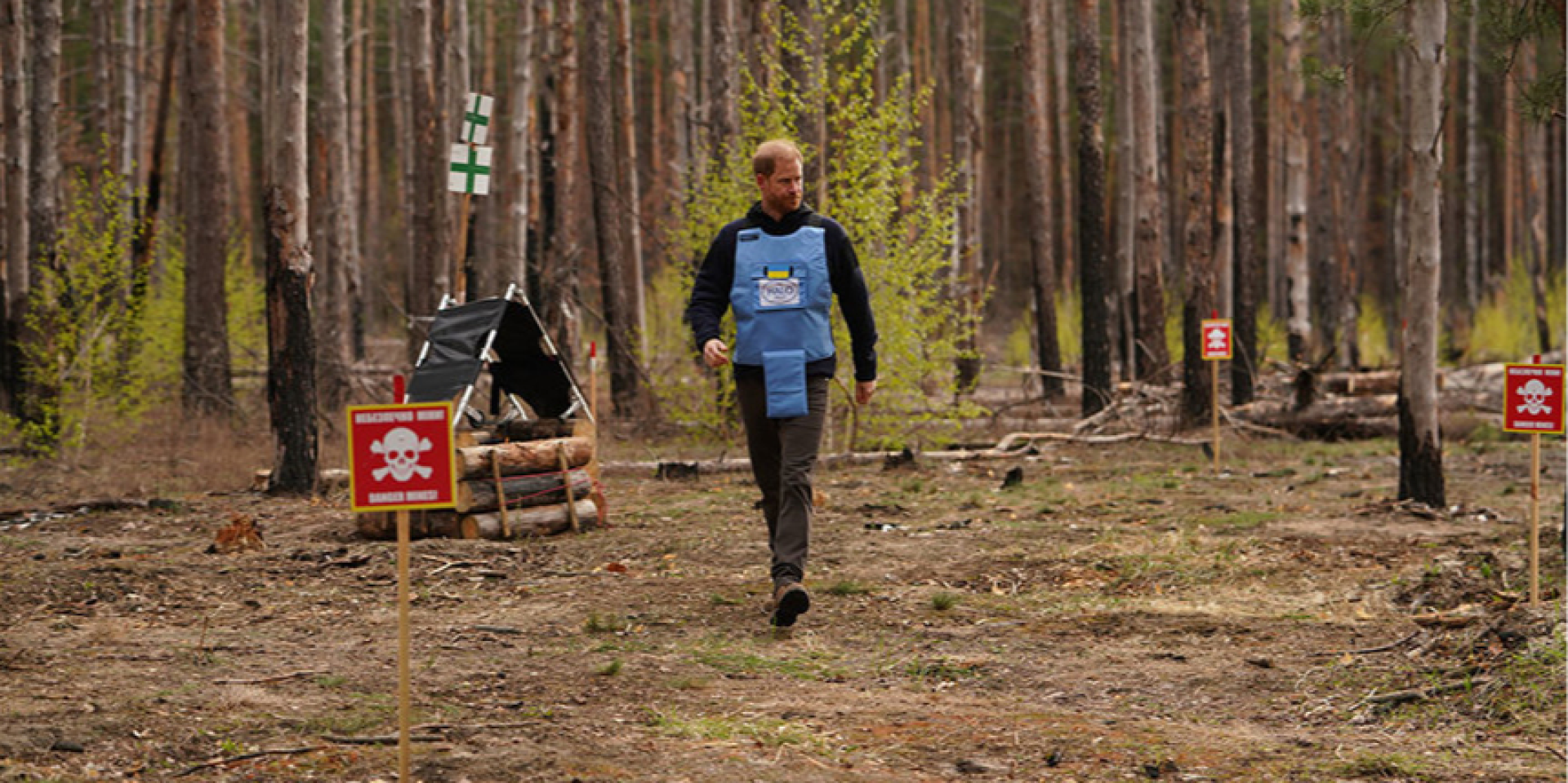 Prince Harry walks through demined forest near Kyiv