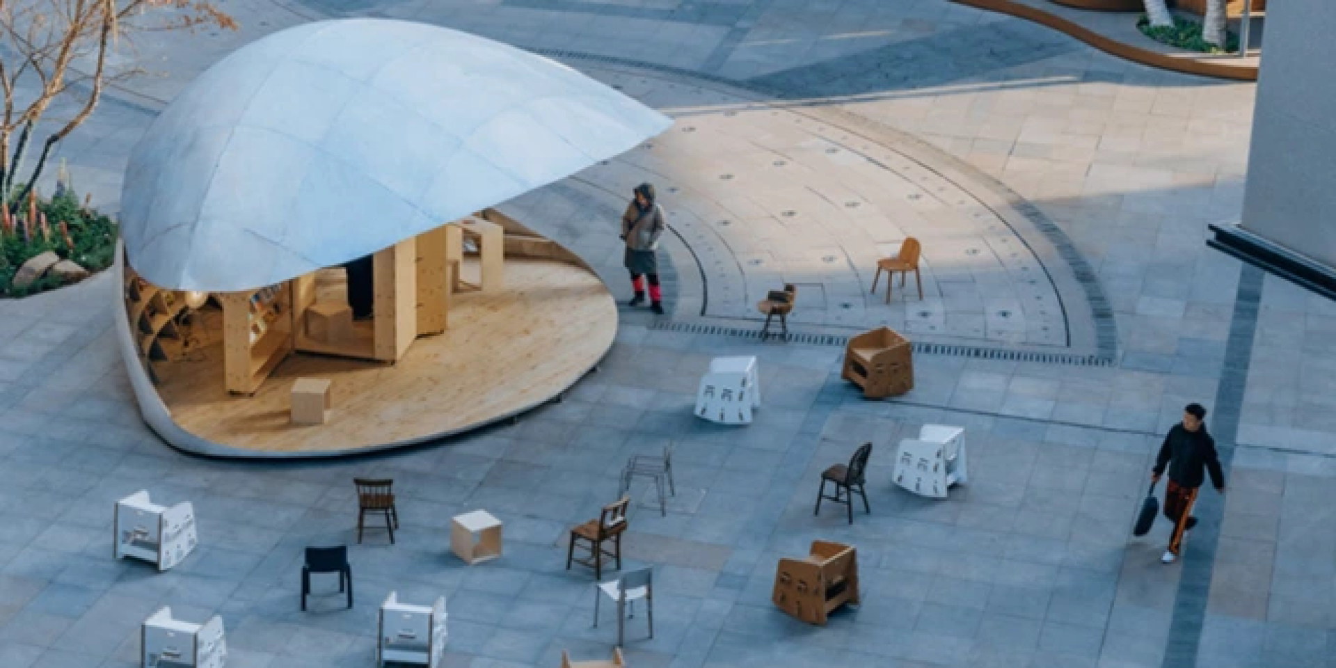 Корпус открывается и закрывается. В Китае установили общественную библиотеку в форме ракушки