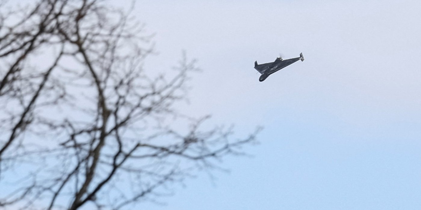 A Shahed drone moves in to strike central Lviv on March 25, 2026 (Photo: REUTERS/Stringer)