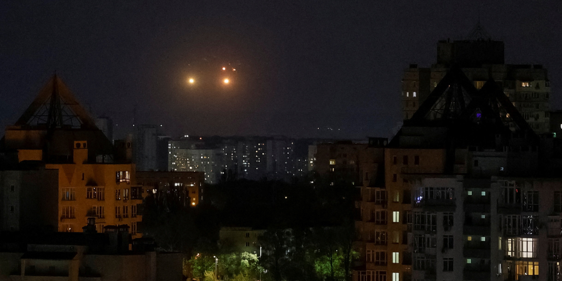 Explosion over Kyiv during the Russian drone interception, May 2 (Photo: REUTERS/Gleb Garanich)