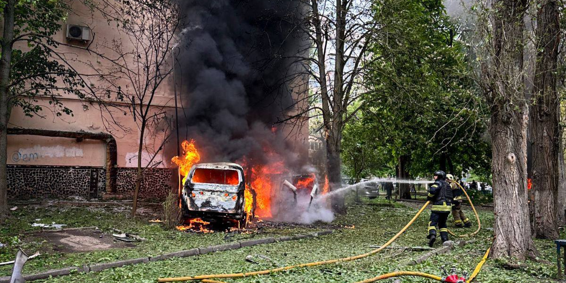 Russian Shahed drone debris hits Odesa apartment building, injures two