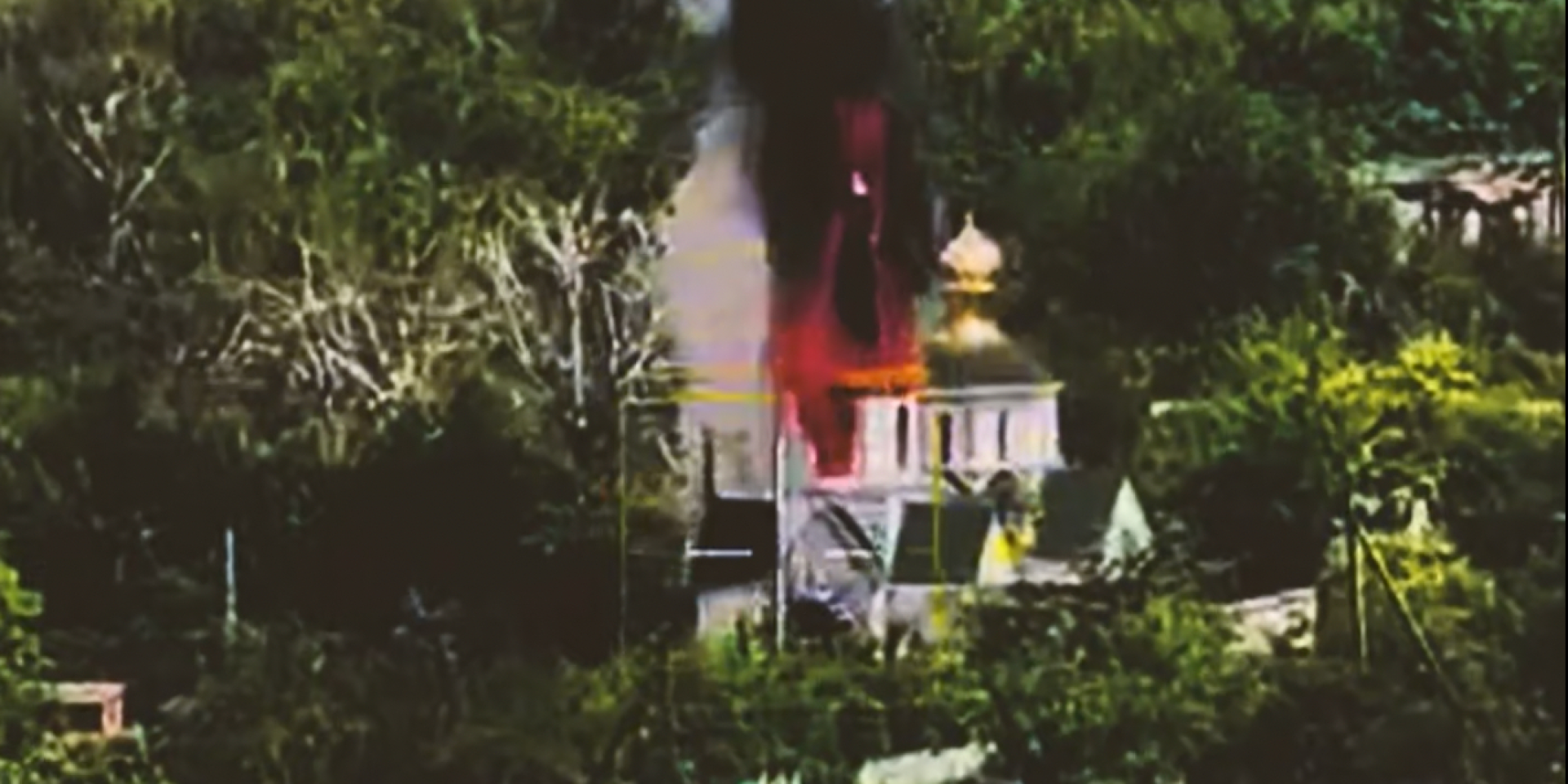Russians burned down church by dropping munitions from a drone (Photo: Video screenshot / 81st Separate Airmobile Slobozhansk Brigade)