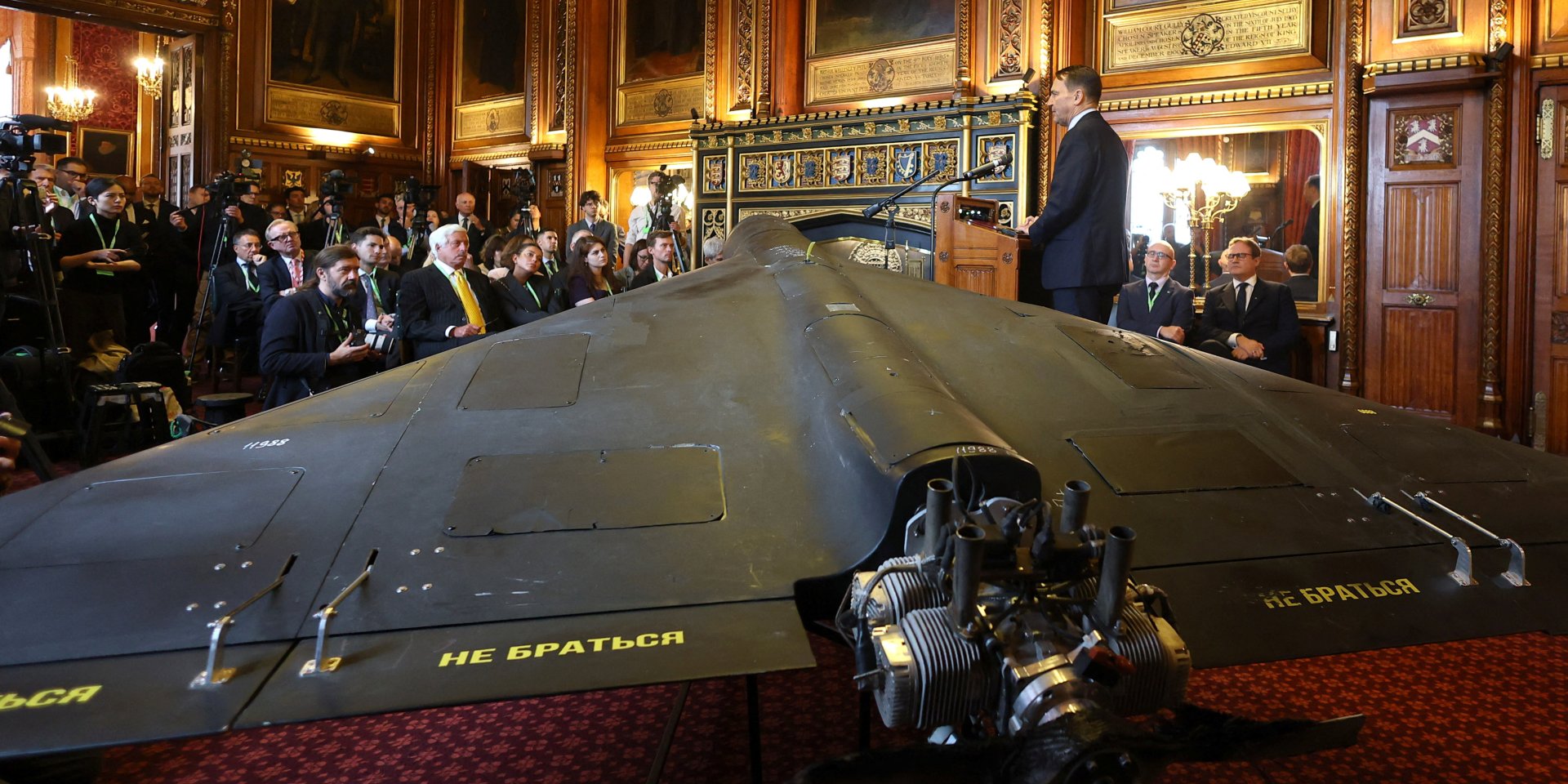 Shahed drone on display at the UK Parliament (Photo: REUTERS/Toby Melville)