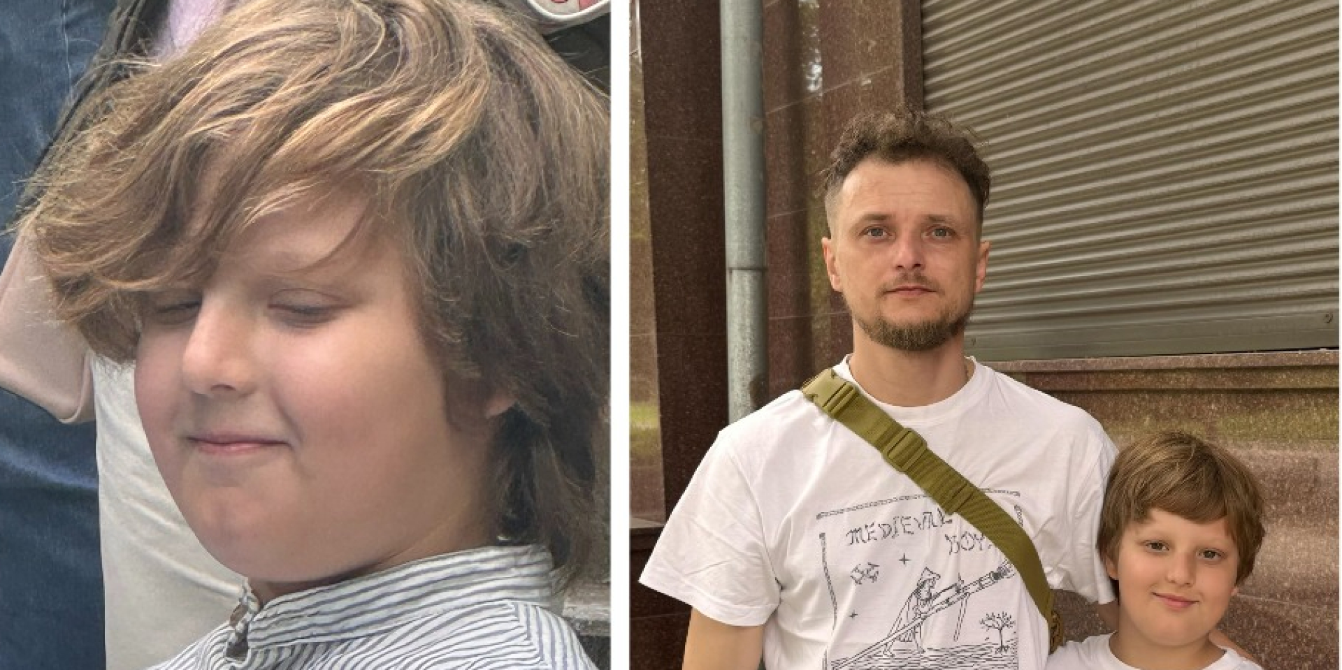 Военнослужащему Антону Фомцову удалось после 109 дней ожесточенных боев выйти из позиций, вернуться домой — и лично отвести сына Ивана на стрижку (Фото: Коллаж NV/threads.com/liubov_lebedyk)