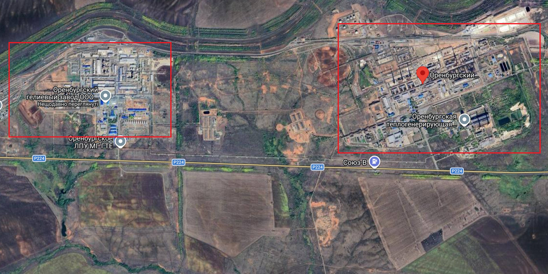 Location of the helium (left) and gas processing (right) plants in Orenburg (Photo: Supernova+ / Telegram)