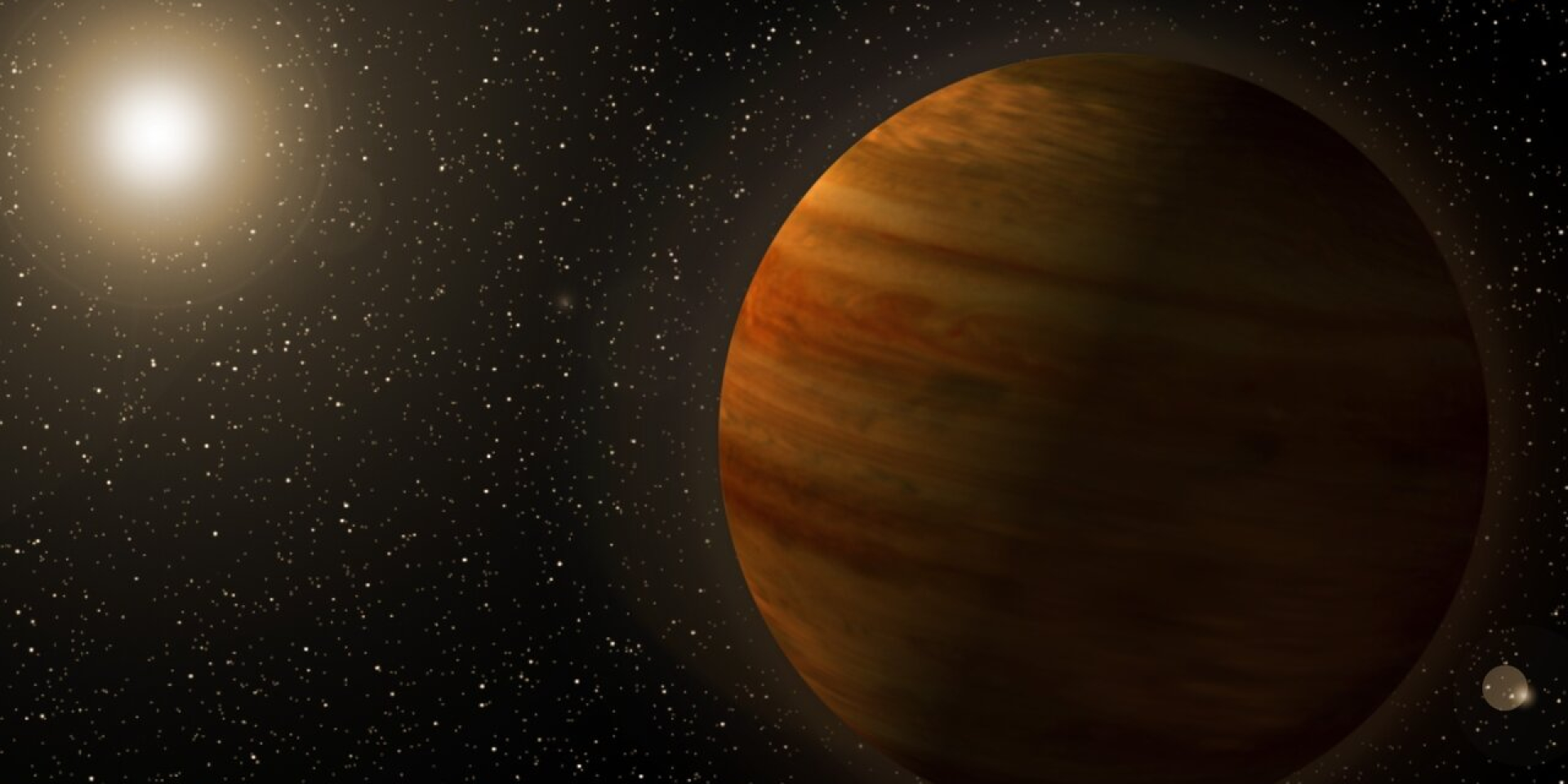 Візуалізація Gaia23bra b. Цей супер-Юпітер обертається навколо помаранчевого карлика на відстані, подібній до відстані Юпітера від Сонця (Фото: NASA’s Goddard Space Flight Center)