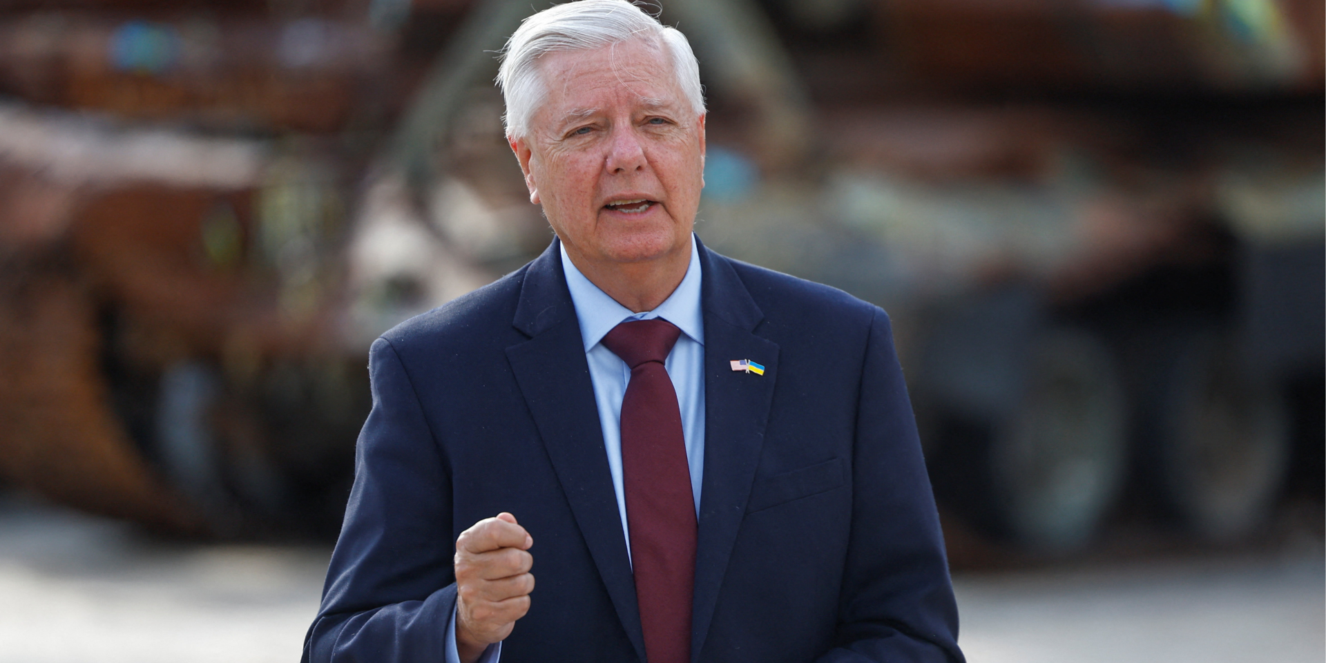 U.S. Senator Lindsey Graham is talking to journalists after his meeting with Ukrainian President Volodymyr Zelenskyy in Kyiv, July 10 (Photo: REUTERS/Valentyn Ogirenko)