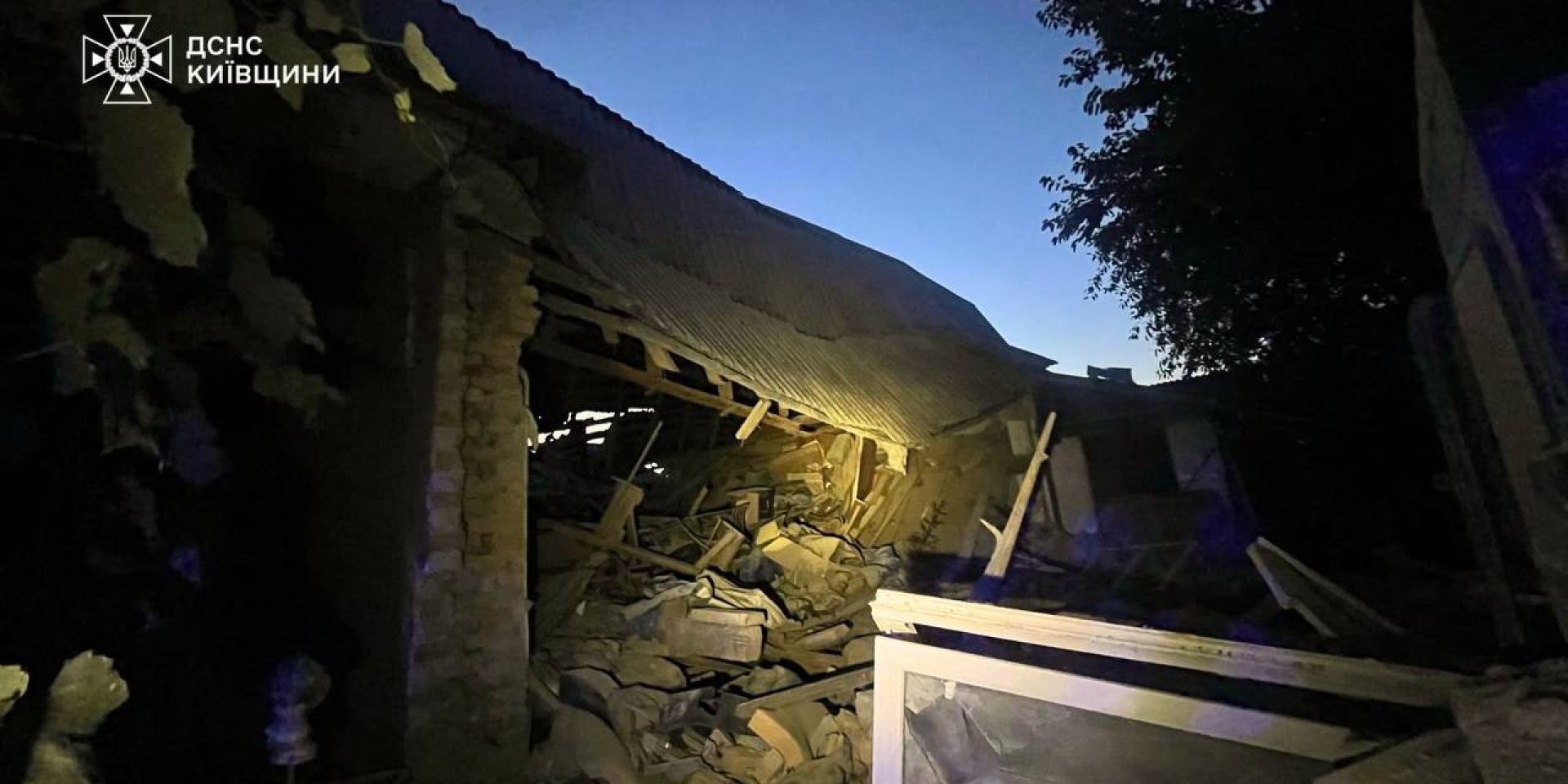 The attack partially destroyed a two-story private residential home in the Brovary district, July 30, 2026 (Photo: SES in Kyiv Oblast)