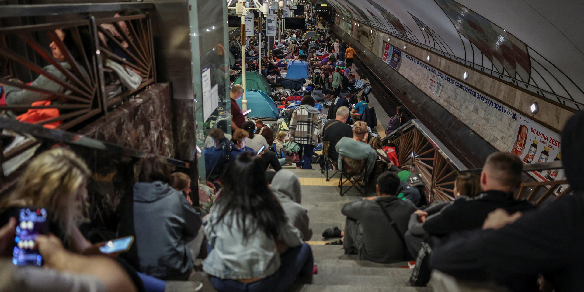 Civilians seek shelter in a Kyiv metro during a Russian airstrike, July 30, 2026 (Photo: REUTERS/Alina Smutko)