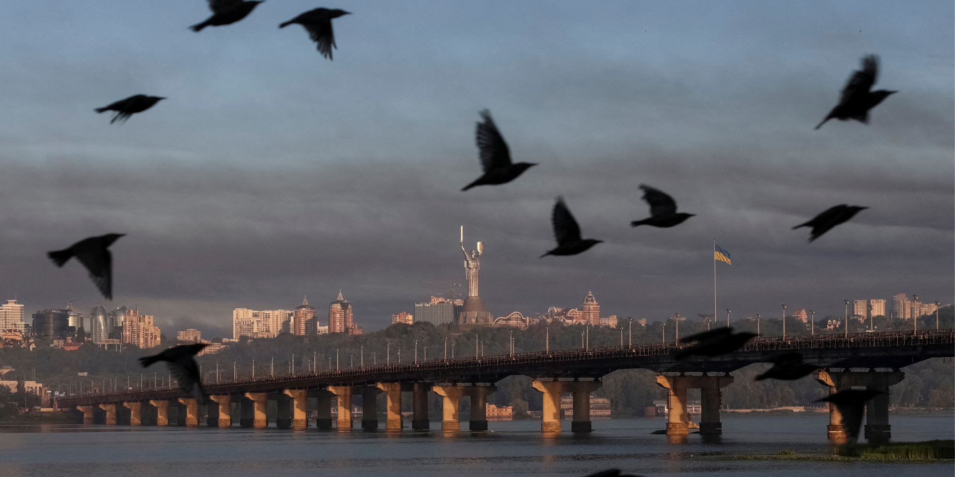 Птицы летают на фоне дыма, поднимающегося над Киевом после российского ракетного удара 1 августа 2026 года (Фото: REUTERS/Anatolii Stepanov)