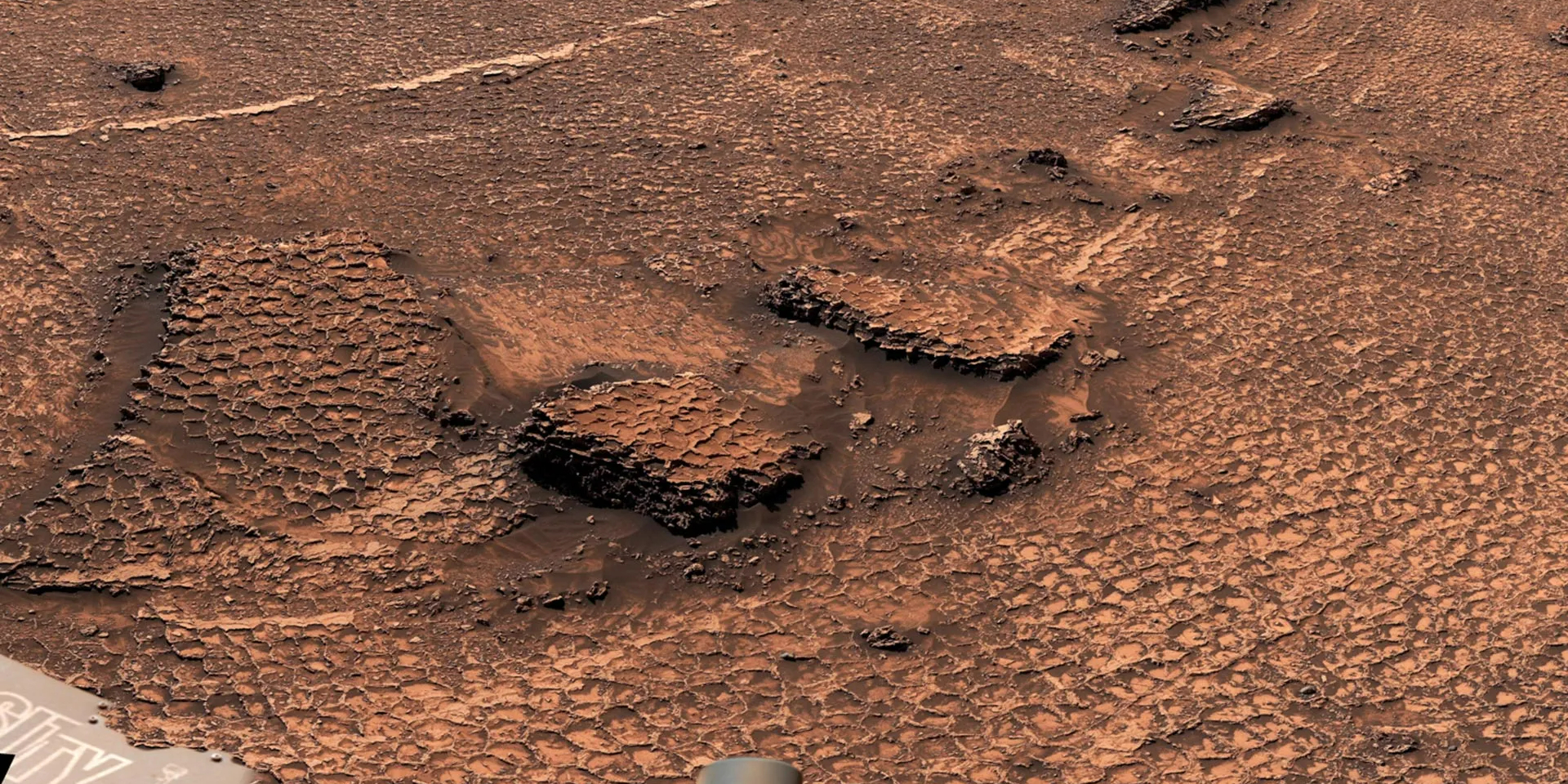 Крупный план разломов, обнаруженных марсоходом Curiosity, подчеркивает их текстуру, напоминающую соты (Фото: NASA/JPL-Caltech/MSSS)