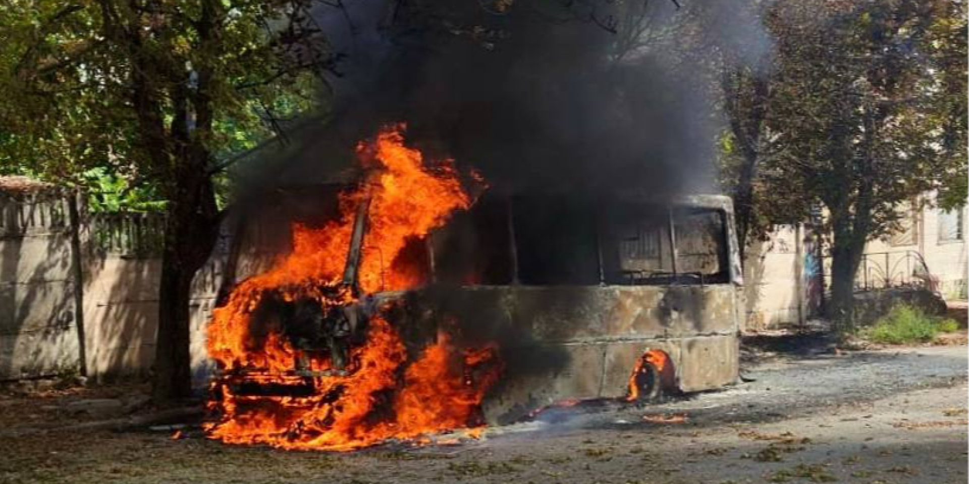 A Russian drone struck a passenger bus in Nikopol (Photo: Dnipropetrovsk Oblast Military Administration)