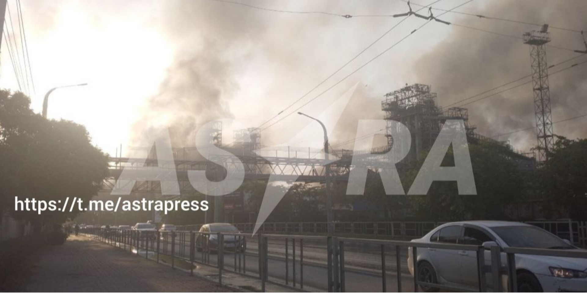 The Novorossiysk grain terminal is shrouded in smoke after a drone attack. (Photo: Astra/Telegram)