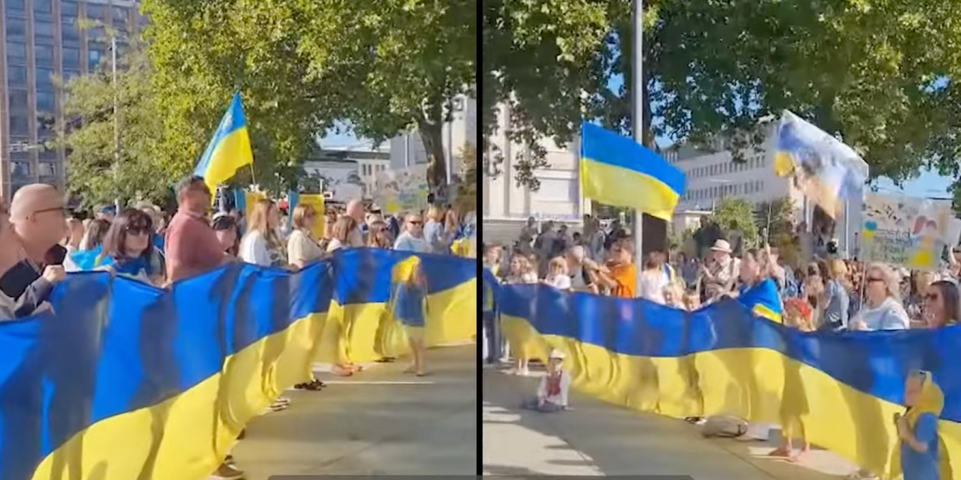 Цепь единства объединяет украинцев за рубежом в День Независимости Украины (Фото: Скриншот видео с YouTube-канала Минкульта)