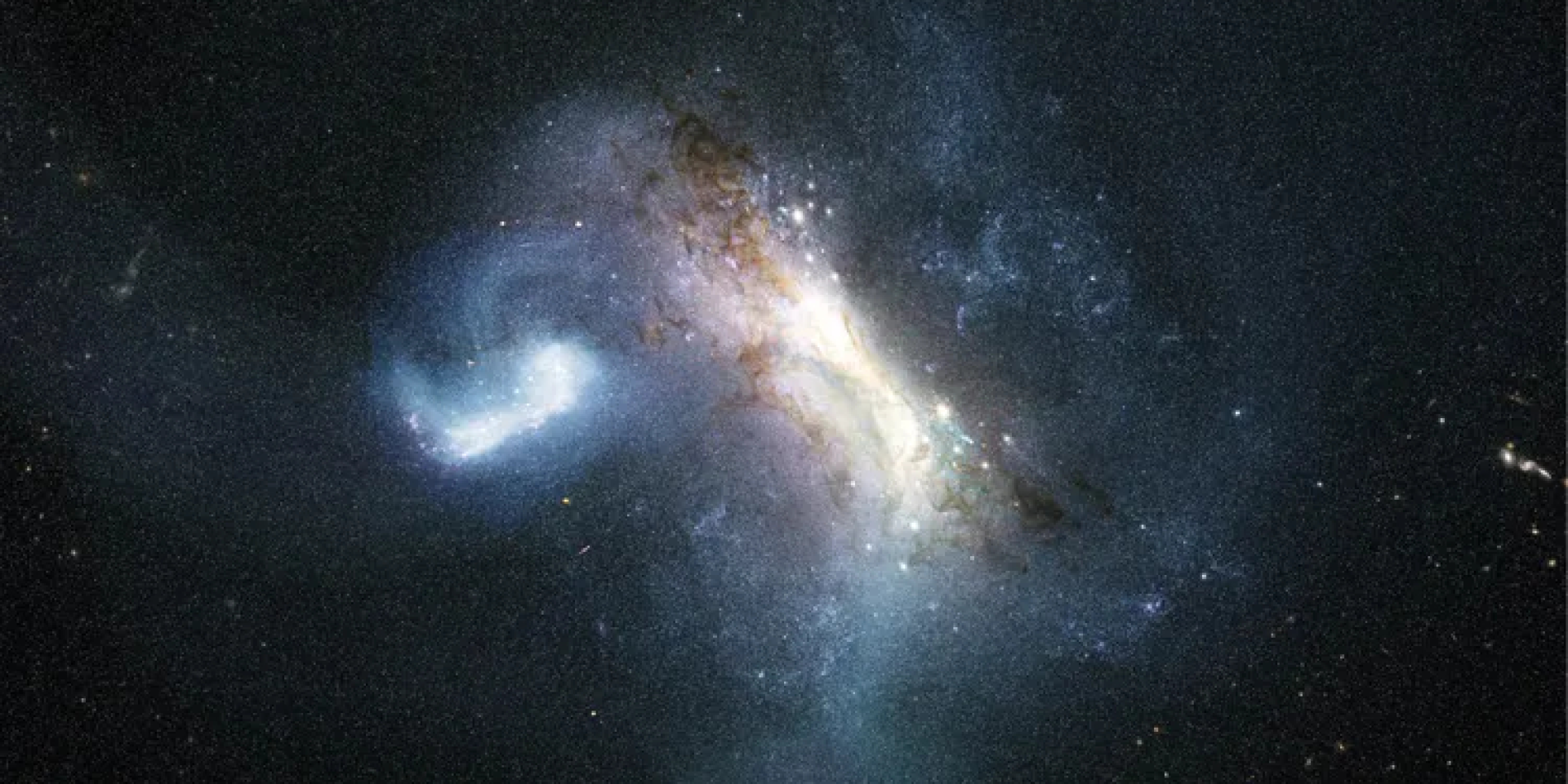 Художественное представление о столкновении галактик (Фото: NASA, ESA, Joseph Olmsted)