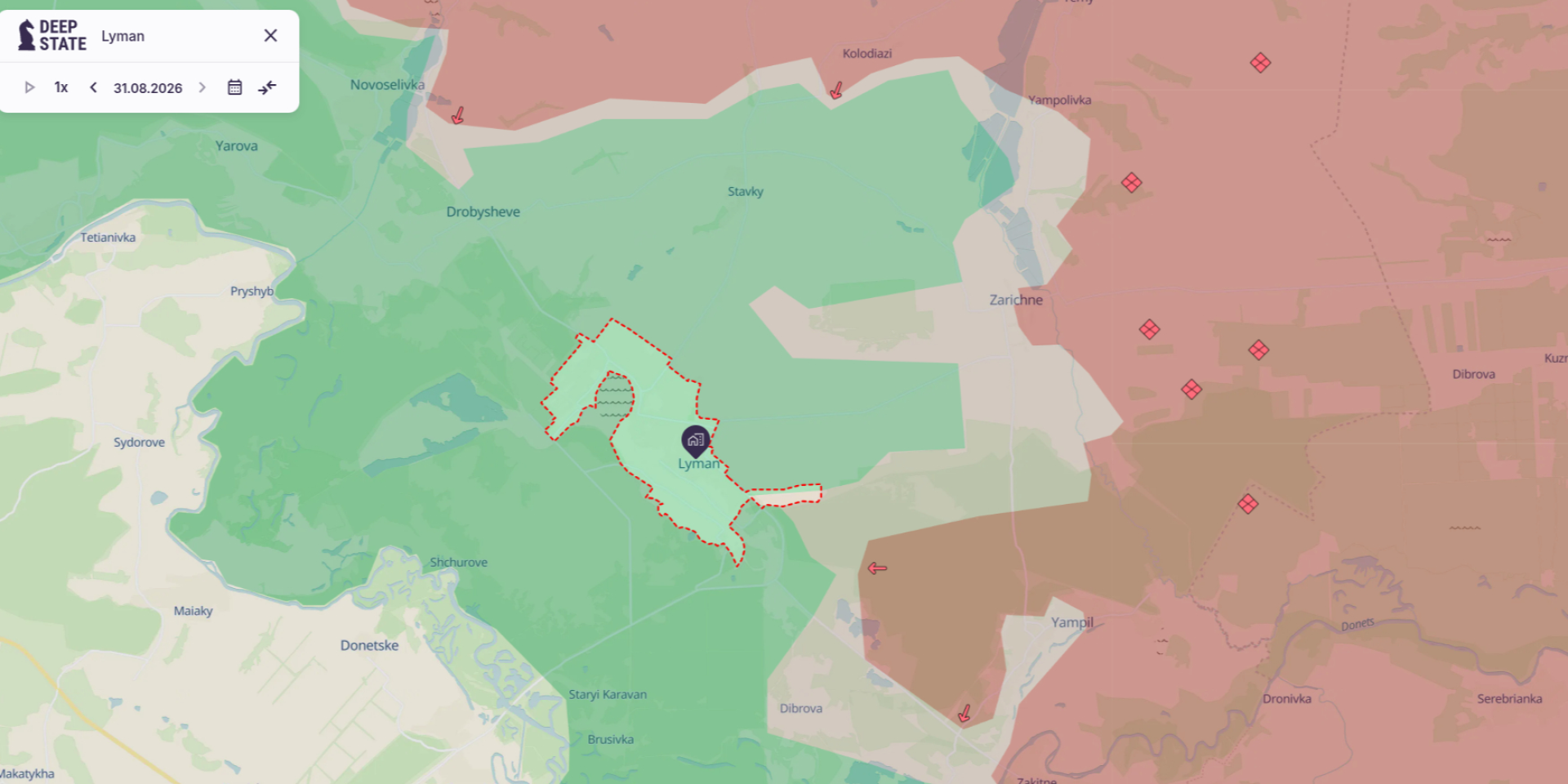 The Lyman sector on the DeepState map, based on data as of August 31, 2026 (Photo: Screenshot from deepstatemap.live)