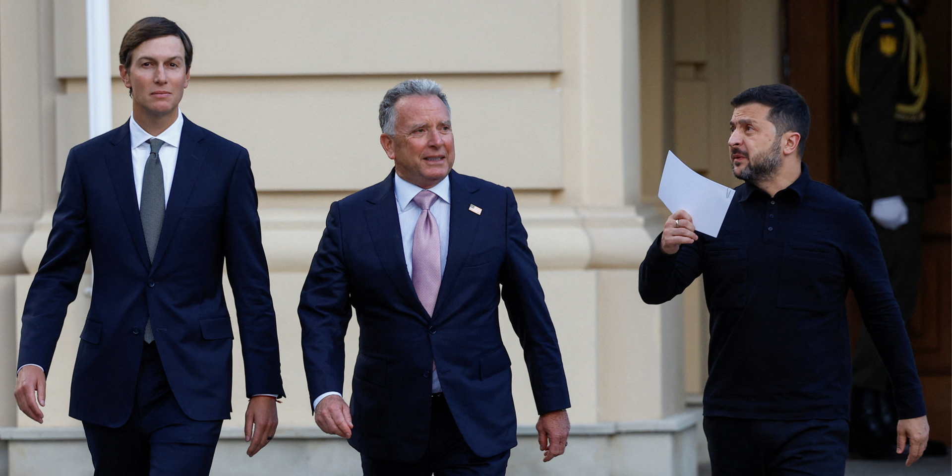 Jared Kushner, Steve Witkoff, and Volodymyr Zelenskyy in Kyiv, Sept. 6 (Photo: REUTERS/Valentyn Ogirenko)