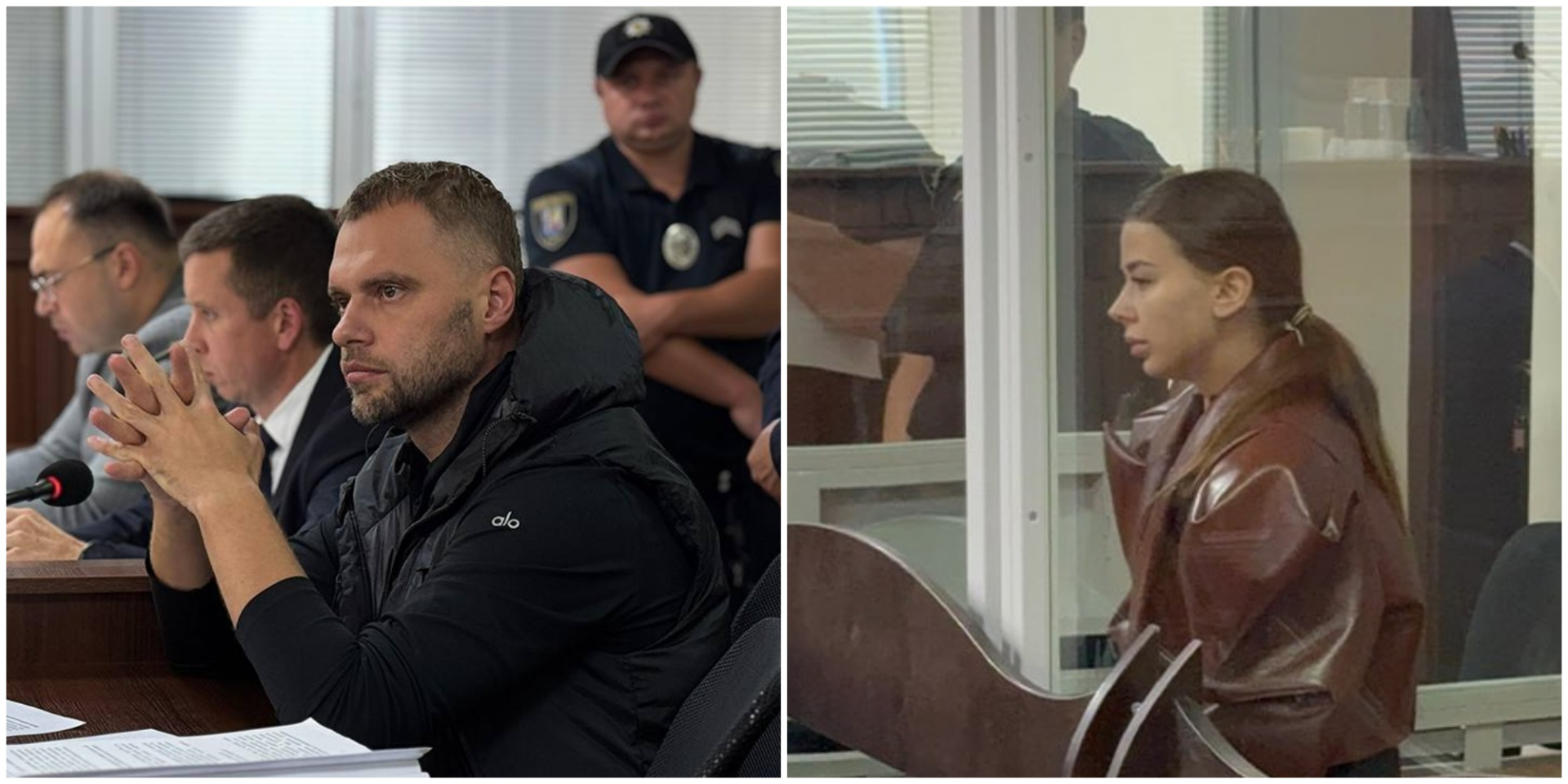 Key suspects in the case in court during their detention hearings: “Chancellor” Serhii Kropyva and “Muse” Yelyzaveta Ivakhnenko. (Photo: Suspilne)