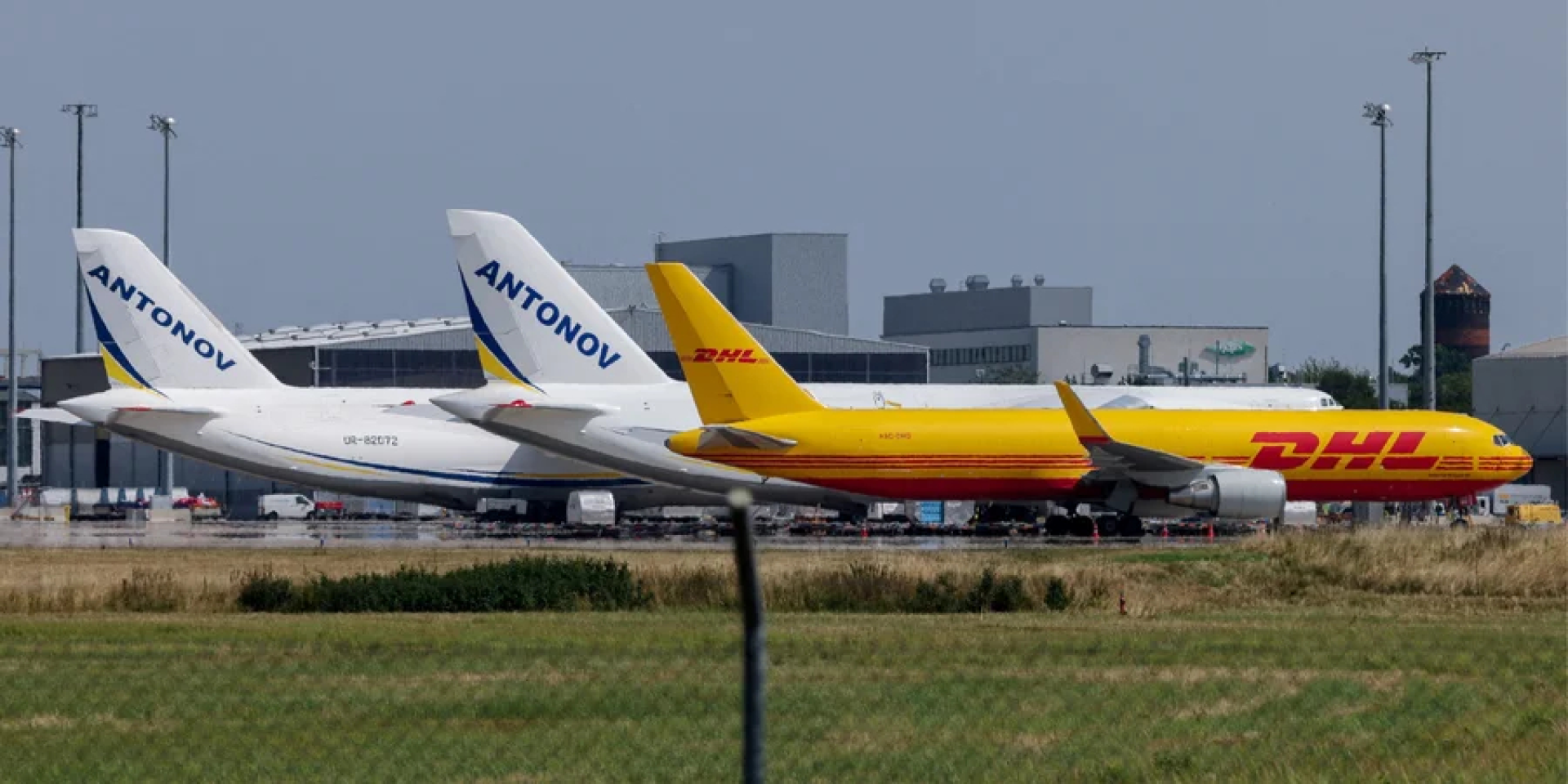 Ukrainian Antonov cargo planes and a DHL aircraft at Leipzig/Halle Airport in Schkeuditz, Germany, on Aug. 5, 2026. (Photo: REUTERS/Axel Schmidt)