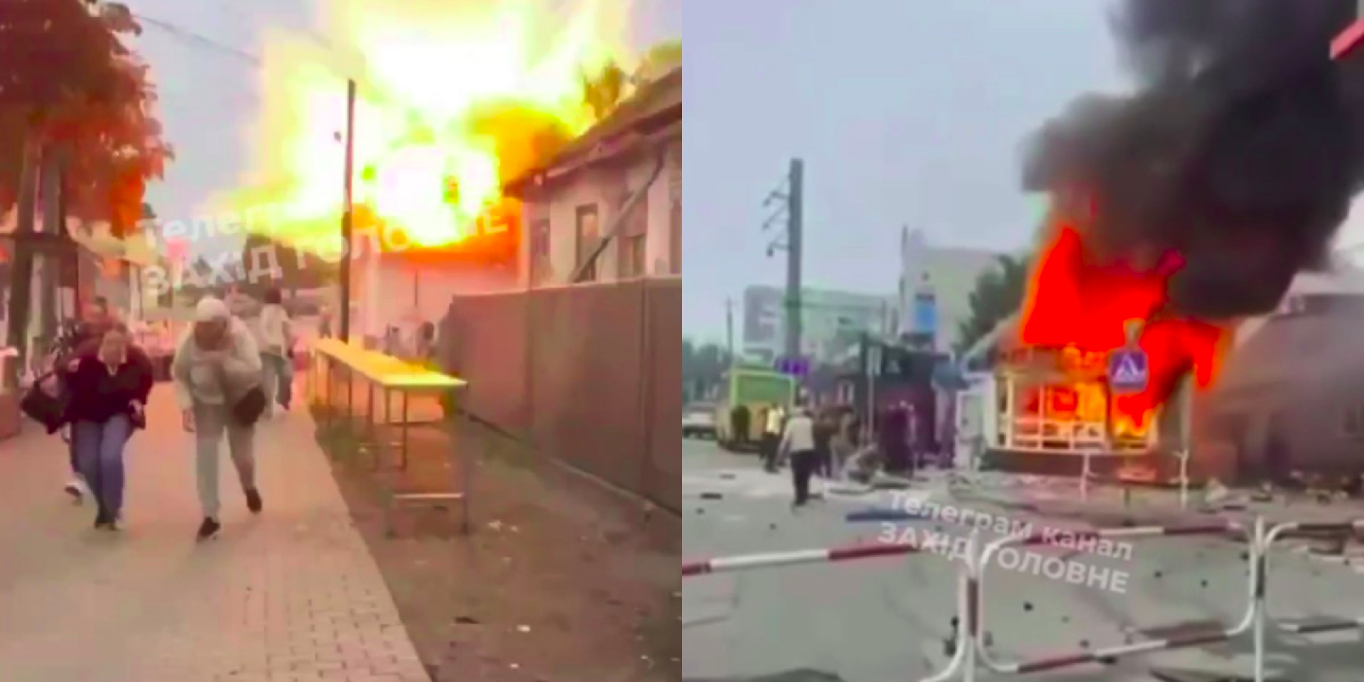 Взрыв и пожар на остановке в Звягеле после прилета шахеда (Фото: Кадры видео Захід Головне via Telegram)