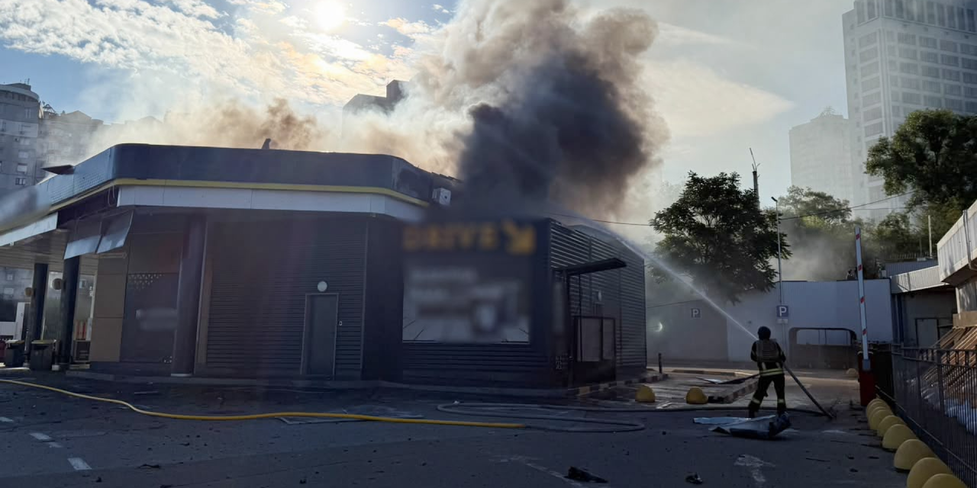 A gas station in Kyiv damaged by a Russian drone strike on the morning of September 15. (Photo: Kyiv State Emergency Service / Telegram)