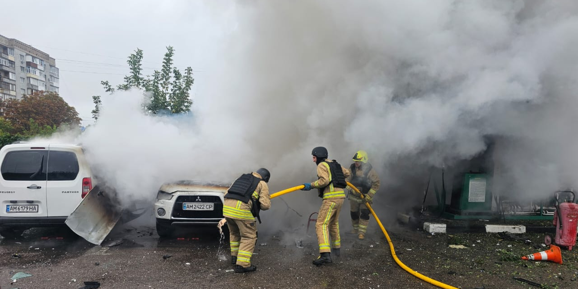 Fire at the gas station in Zhytomyr Oblast after the Russian attack, Sept. 21, 2026 (Photo: Zhytomyr Oblast Military Administration)