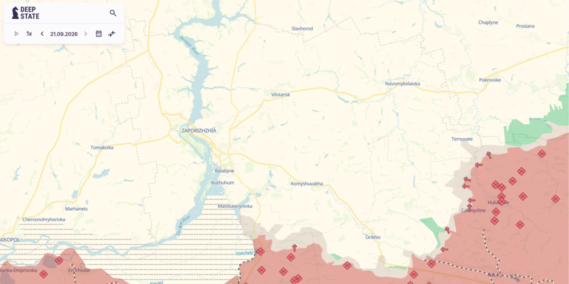 Frontline in Zaporizhzhya Oblast. Sept. 21, 2026 - DeepState (Photo: deepstatemap.live screenshot)