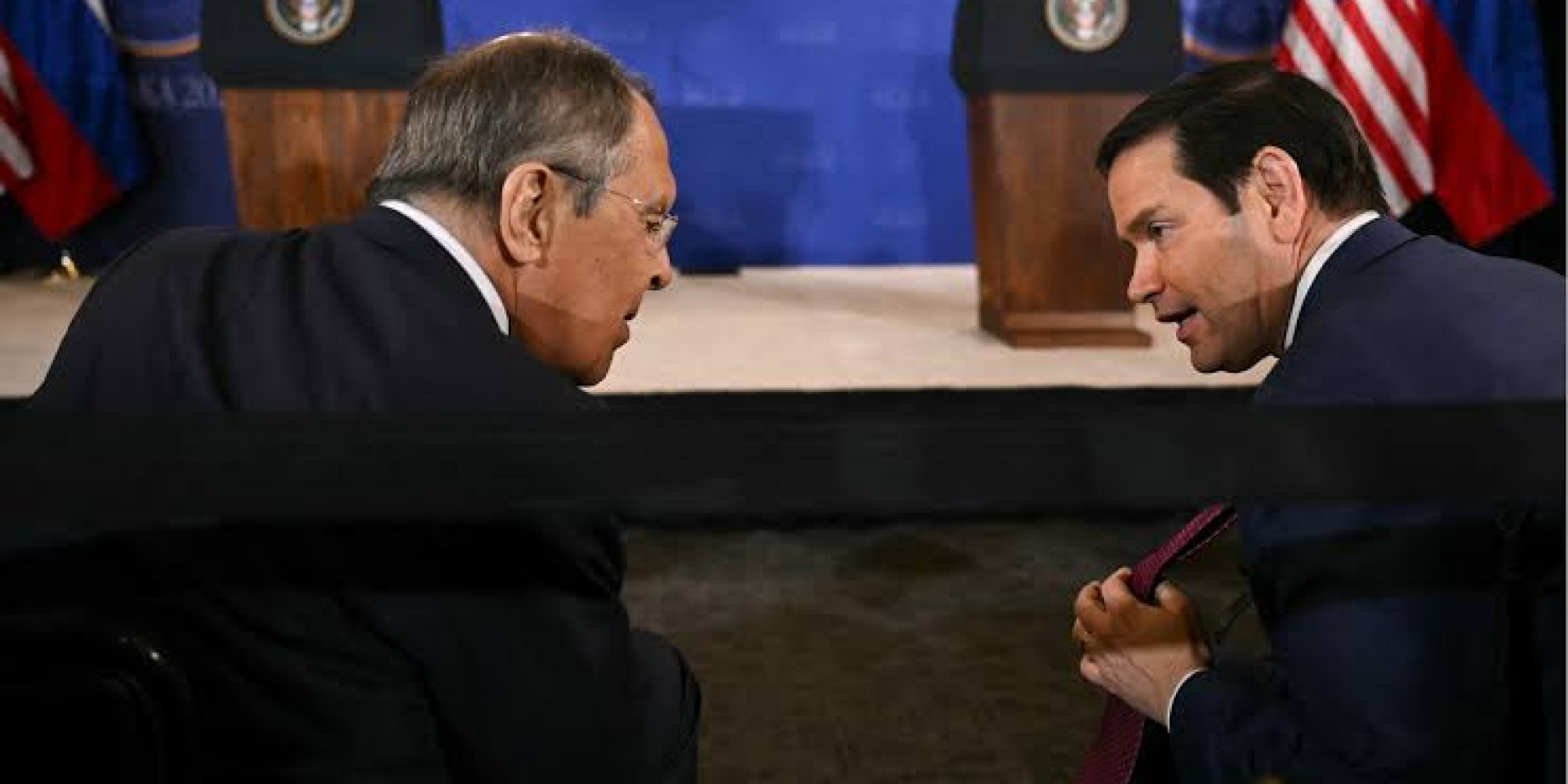 Lavrov and Rubio in Alaska on 15 August 2025. (Photo: Andrew Caballero-Reynolds/AFP via Getty Images)