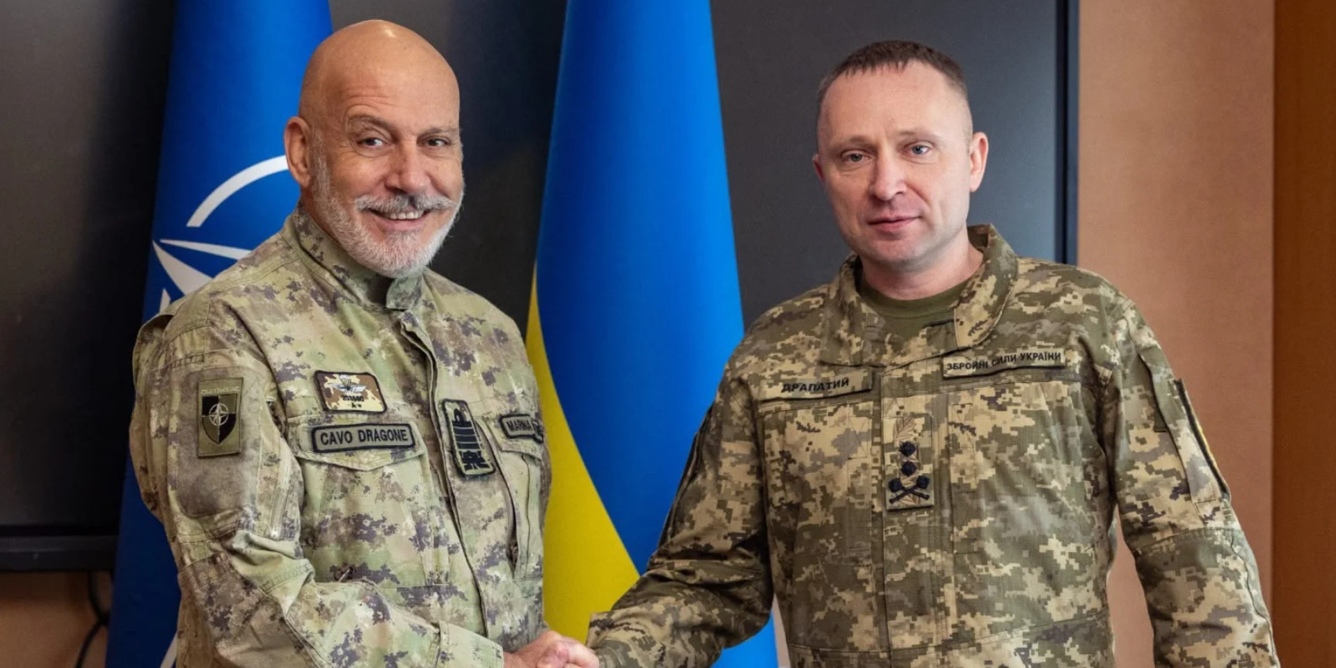 NATO Military Committee Chair Cavo Dragone with Commander-in-Chief of the Armed Forces of Ukraine Mykhailo Drapatyi. (Photo: X / Admiral Giuseppe CAVO DRAGONE — NATO CMC)